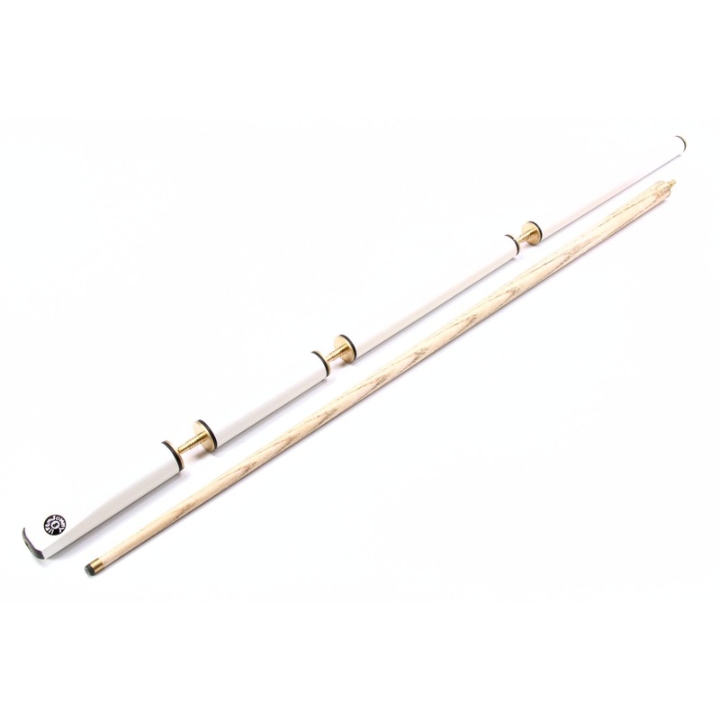 WHITE 5 PIECE MULTIPLE JOINT CUE. GREAT FOR ADULTS, JUNIORS AND ALL AGES AS ADJUSTS TO MANY LENGTHS, ALSO GREAT FOR WHEN SPACE IS LIMITED