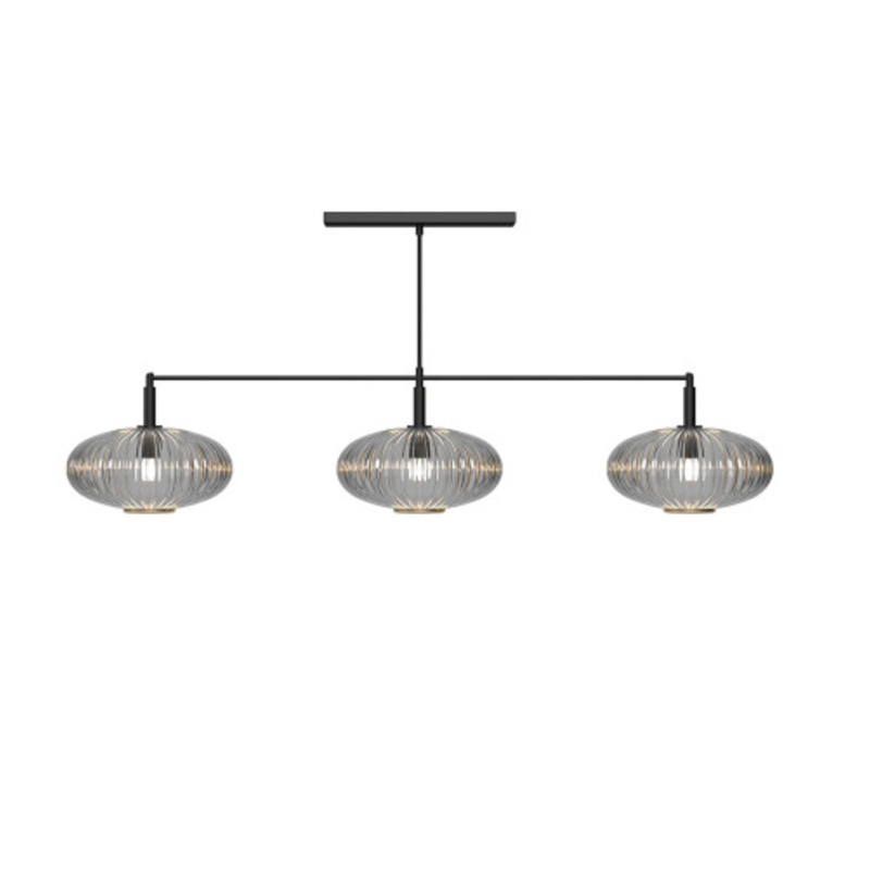 RAM Prohibition Matte Black Bar 3-Shade Vintage Smoke Glass Light