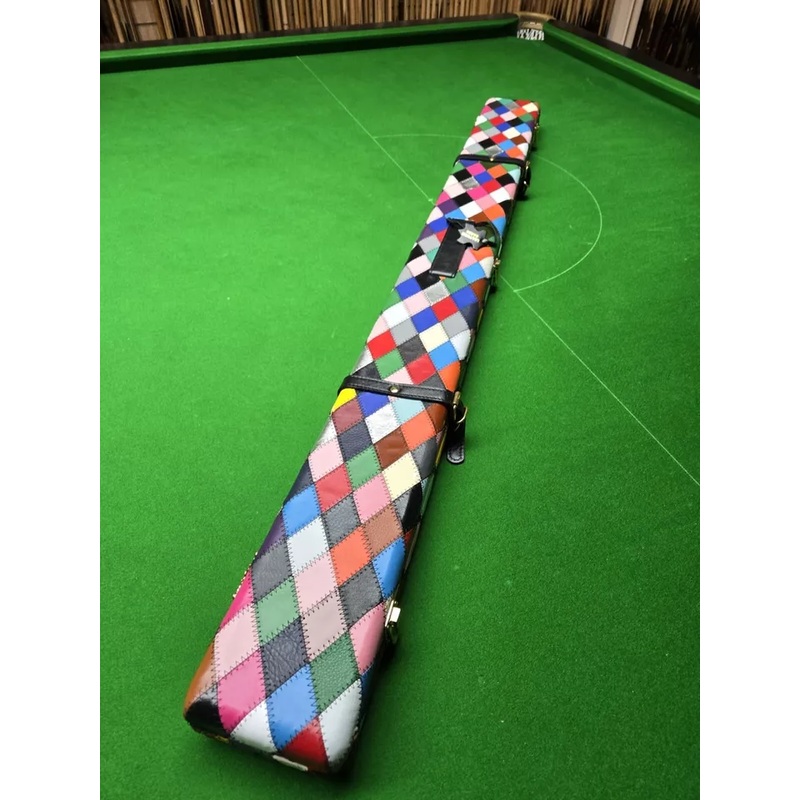 Superior Quality Premium Genuine Leather Wide Case 2 x 3/4 Cues & Extension HARLEQUIN