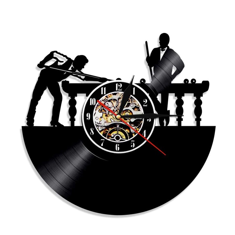 Pool/snooker players quartz wall clock made from a genuine 12 vinyl record