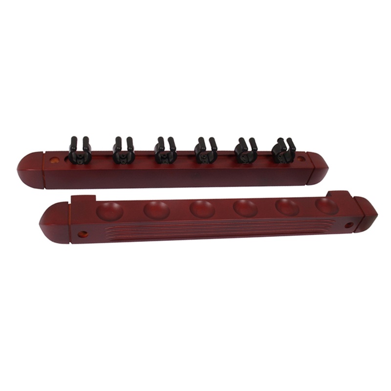 Wall mounted slimline wooden cue rack for 6 cues DARK MAPLE