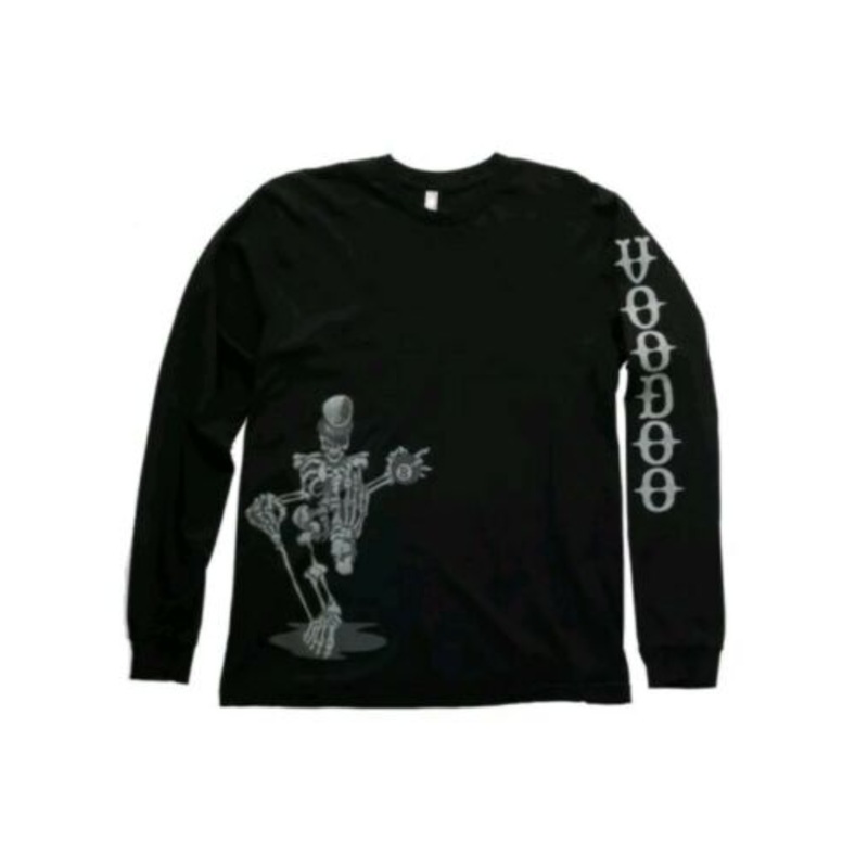 VOODOO skeleton and top hat long sleeve t-shirt size LARGE in BLACK