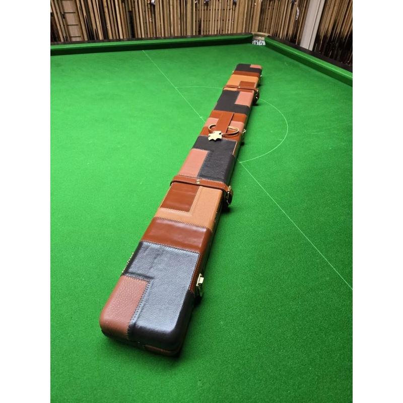 Superior Quality Premium Genuine Leather Wide Case 2 x 3/4 Cues & Extension BROWN and TAN BLOCKS