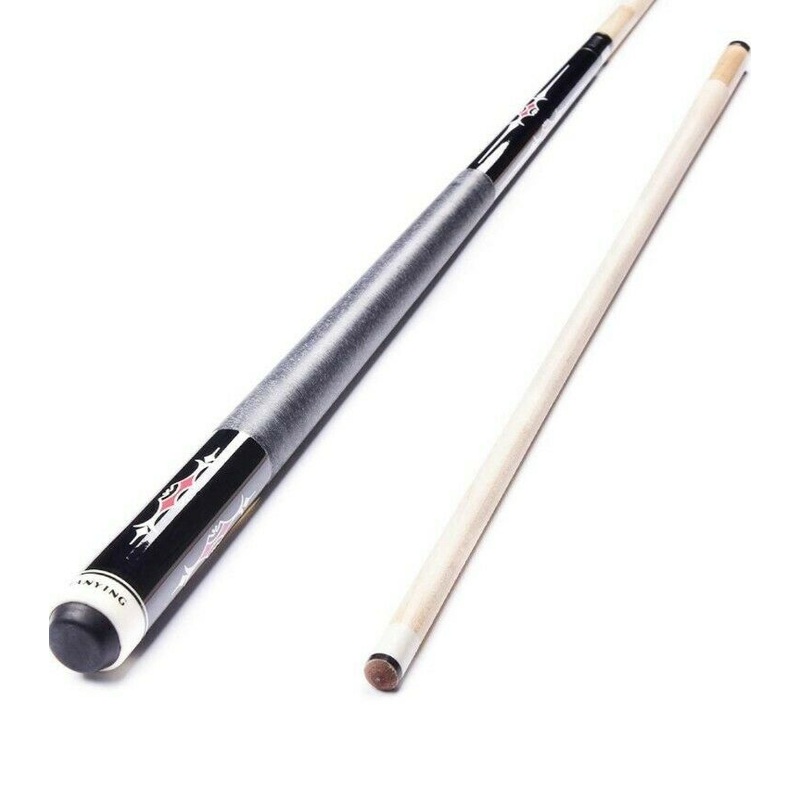 Black 9 ball 2 piece cue with linen wrap and maple shaft, 13mm tip and stainless steel joint