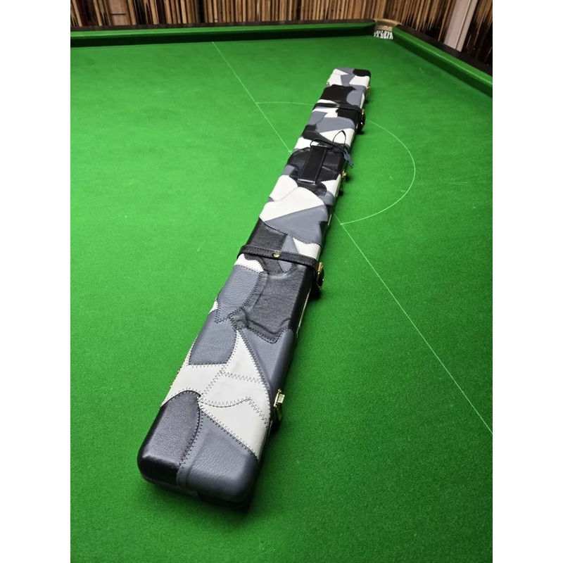 Superior Quality Premium Genuine Leather Wide Case 2 x 3/4 Cues & Extension BLACK, WHITE and GREY PATCHWORK