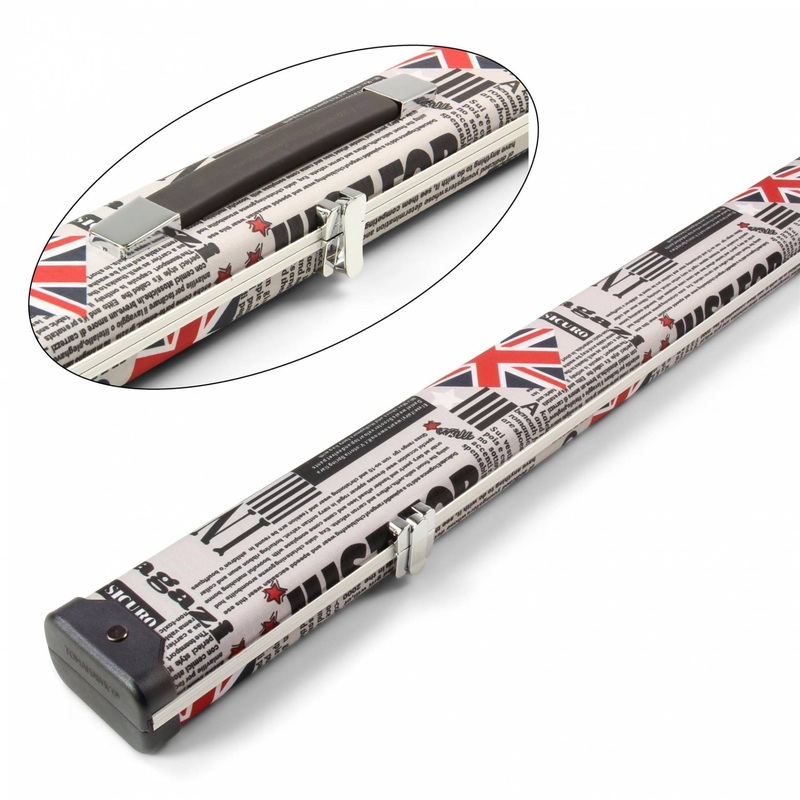 Union Jack News Print 3/4 luxury cue case LIGHT GREY