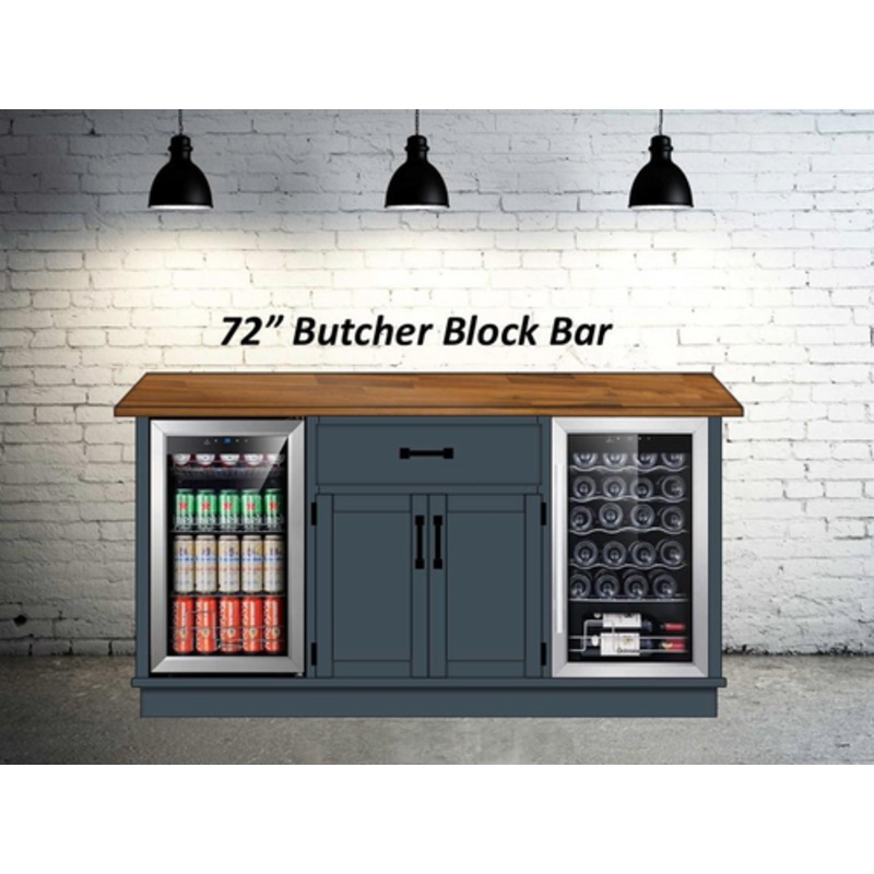 Shaker Custom 72 Wall Bar Cabinet with Butcher Block Countertop