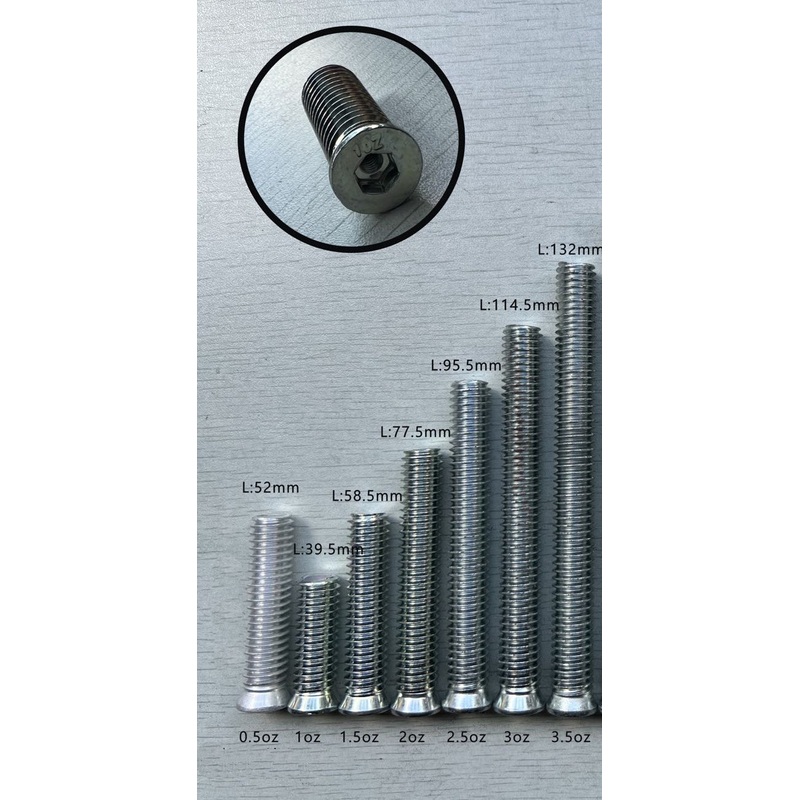 Weight Bolts for Rage, Players, Lucasi, Purex Pool Cues, 1/2-12T
