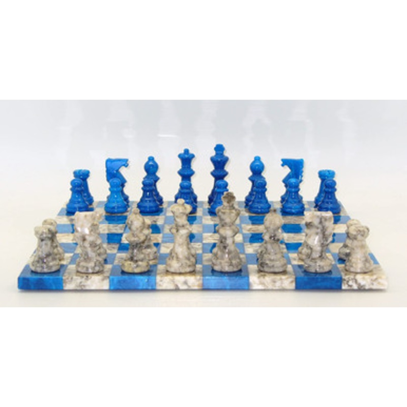 World Wise Imports Blue & Grey Alabaster Chess Set