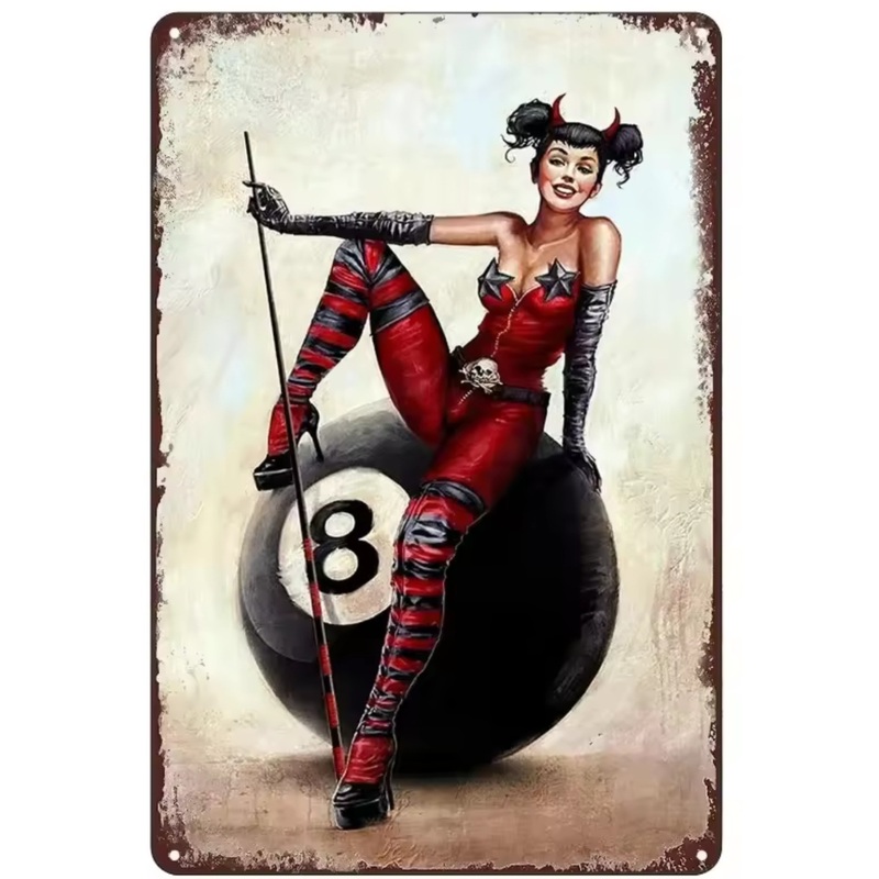 Sexy girl harlequin 8 ball metal sign for games room etc 20cm x 30cm (12 x 8 inches)