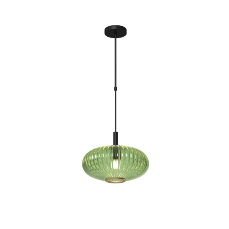RAM Prohibition Matte Black Bar Single Shade Vintage Green Glass Pendant