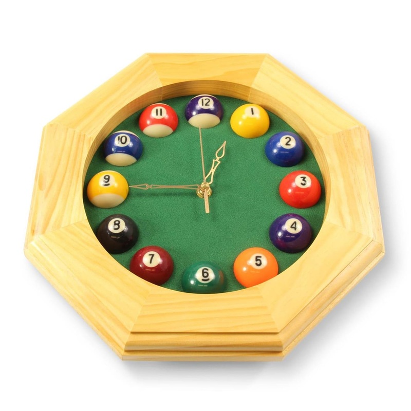 Octagonal pool ball quartz clock 12 Natural wood