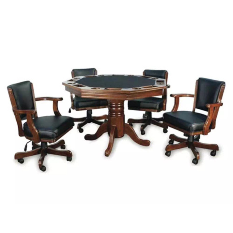 Presidential Octagonal Two-in-One Espresso Poker Table Set with 4 Chairs
