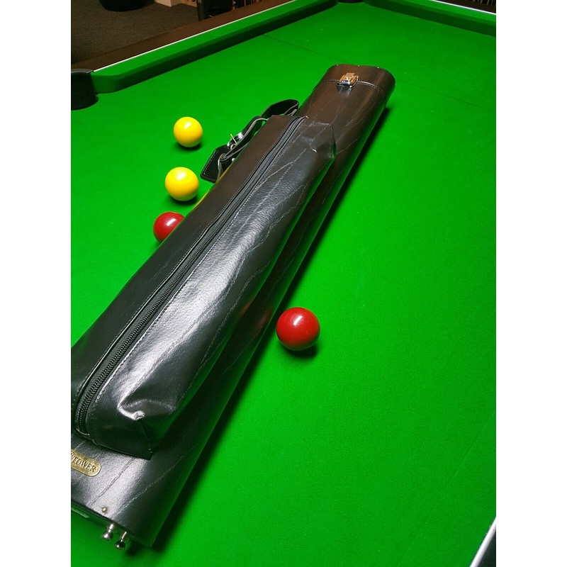 TOWER genuine leather lockable cue case for centre jointed cues. 2 butts, 4 shafts