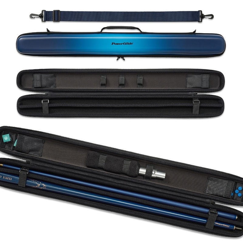 Powerglide SVARTUR soft touch case for centre jointed cues with carry strap and handle BLUE