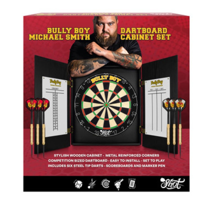 Shot Darts Michael Smith ‘Bully Boy’ Dartboard Cabinet Set