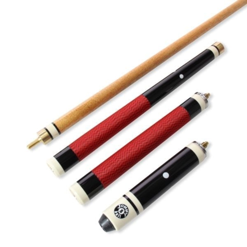 Adjustable hardwood cue with screw tip and butt wrap RED
