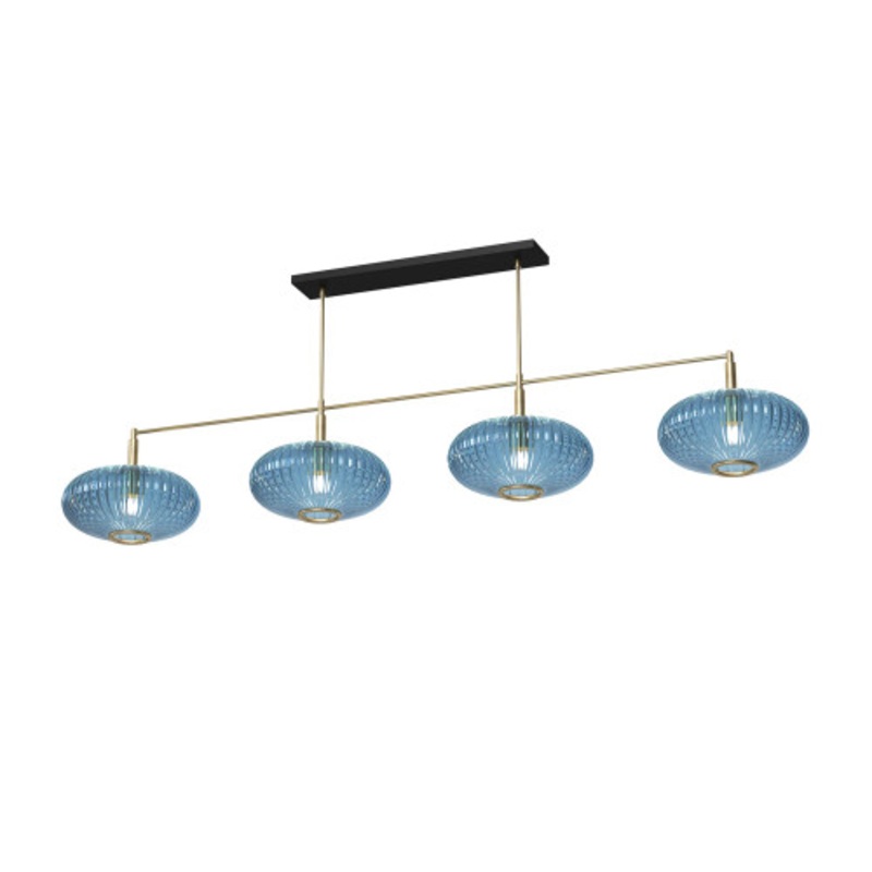RAM Prohibition Brass Bar 4-Shade Vintage Blue Glass Light