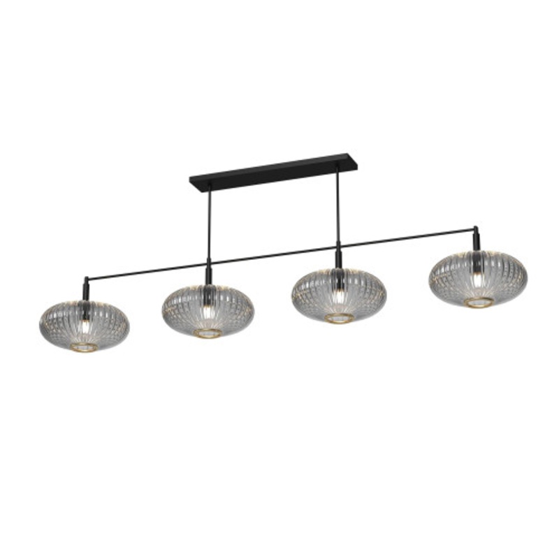 RAM Prohibition Matte Black Bar 4-Shade Vintage Smoke Glass Light