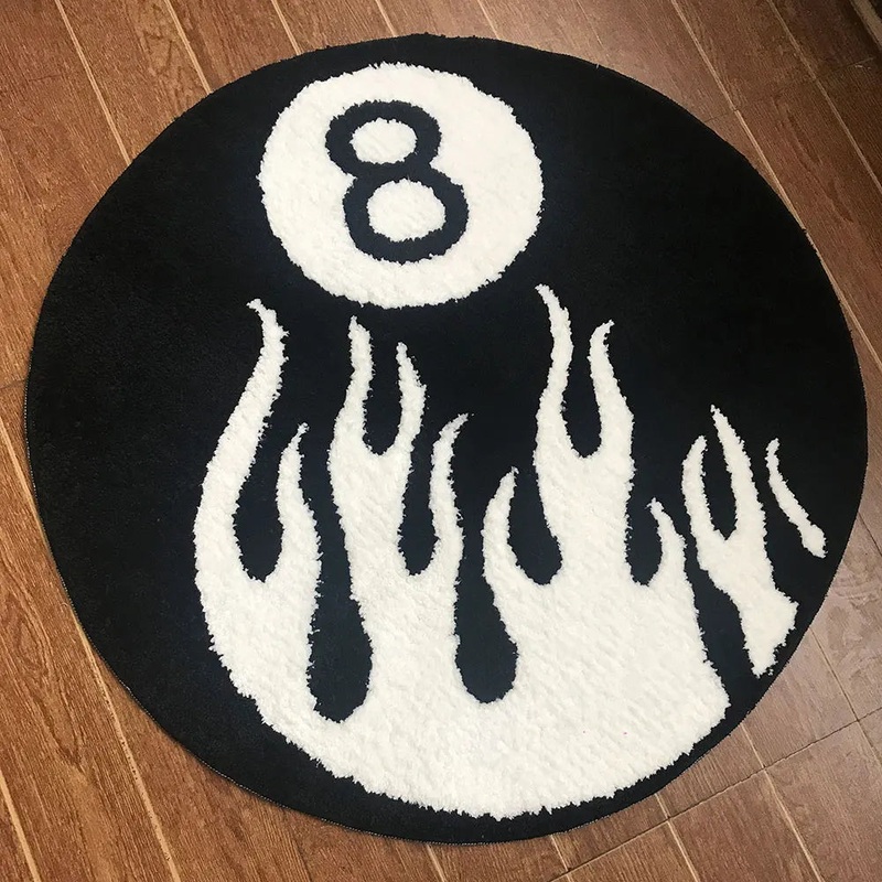 8 Ball Flame Rug|80x80cm|White Flame Black 8