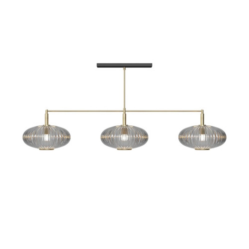 RAM Prohibition Brass Bar 3-Shade Vintage Smoke Glass Light