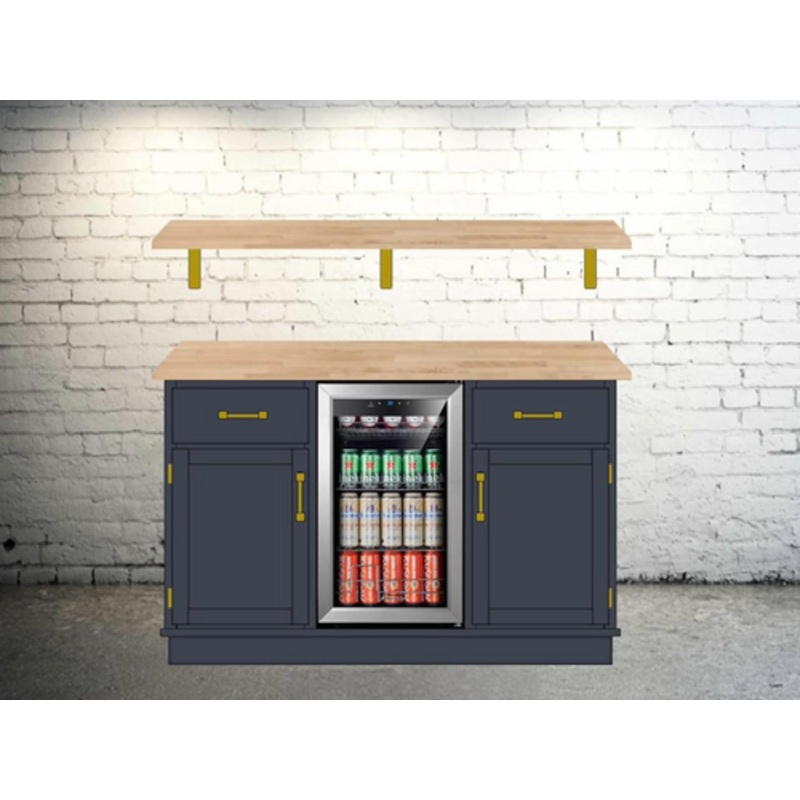 Shaker Custom 60 Wall Bar Cabinet With Butcher Block Countertop and Shelf