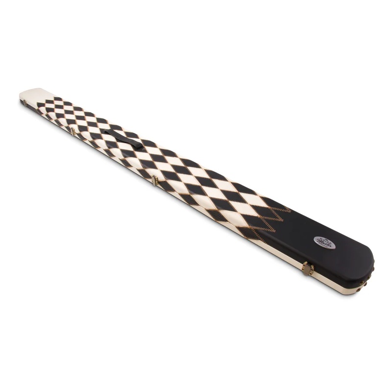 Baize Master luxury 1 piece cue case for 3 x 1 piece cues. Black & White Harlequin Diamonds