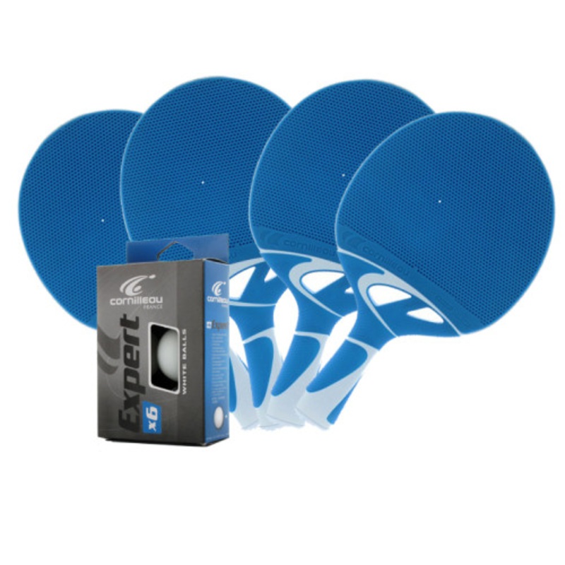 Cornilleau TACTEO 30 Blue Weatherproof Table Tennis 4-Player Racket Set