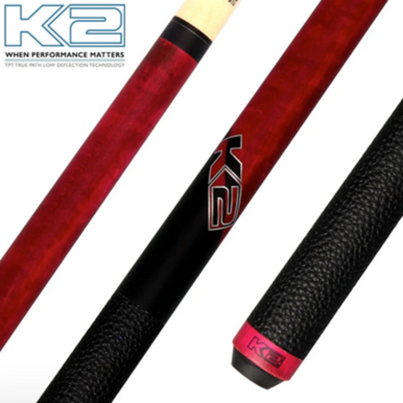 K2 KLCPK Matte Pink-Stained Pool Cue with Leather Wrap