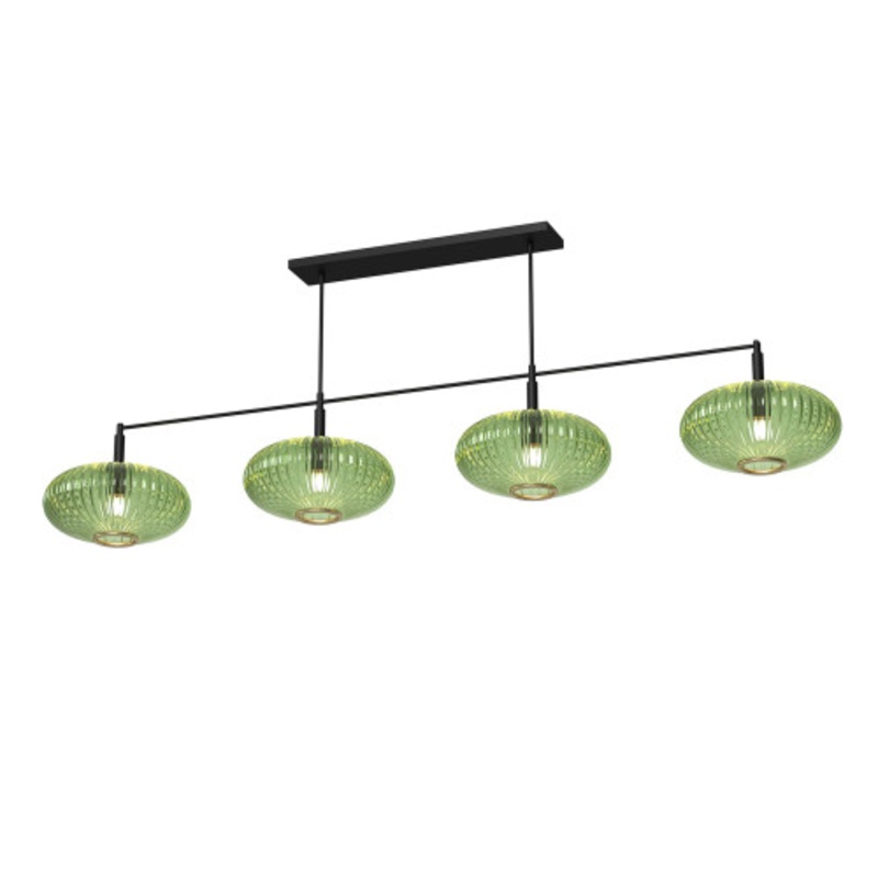RAM Prohibition Matte Black Bar 4-Shade Vintage Green Glass Light