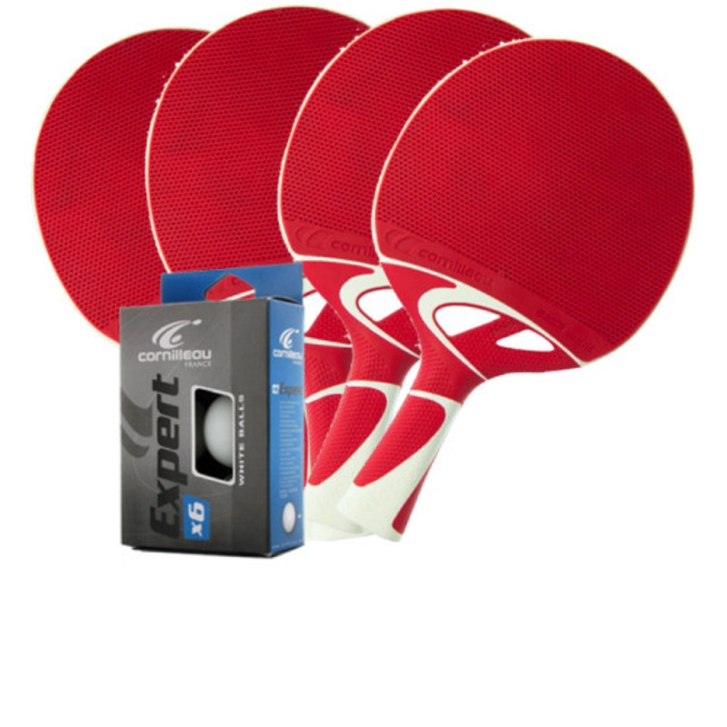 Cornilleau TACTEO 50 Red Weatherproof Table Tennis 4 -Player Racket Set